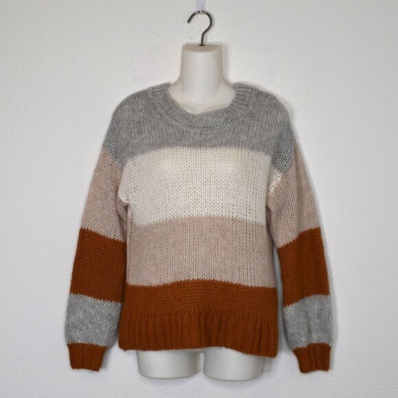 GAP Striped Sweater Sz S Alpaca Wool Colorblock Slouchy Neutral Minimalist - Picture 1 of 14